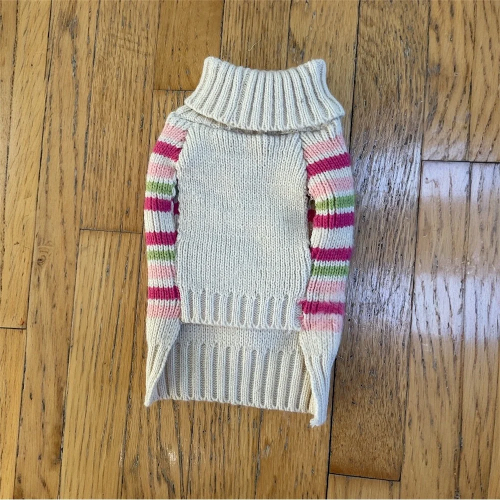 Dog Sweater Striped Chunky-knit Turtleneck Ribbed Cozy Winter Soft Size Small